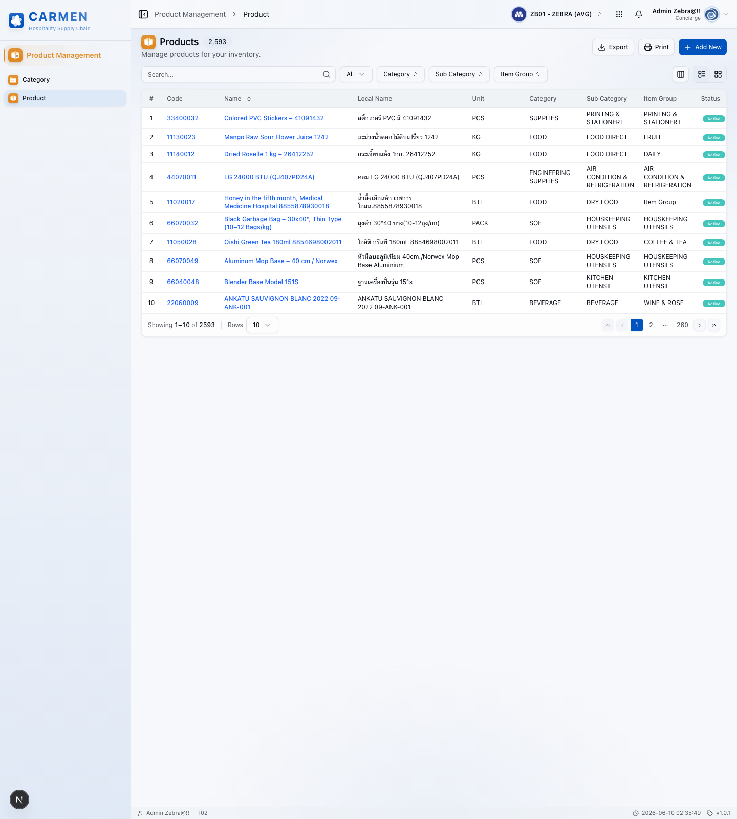 Product screen