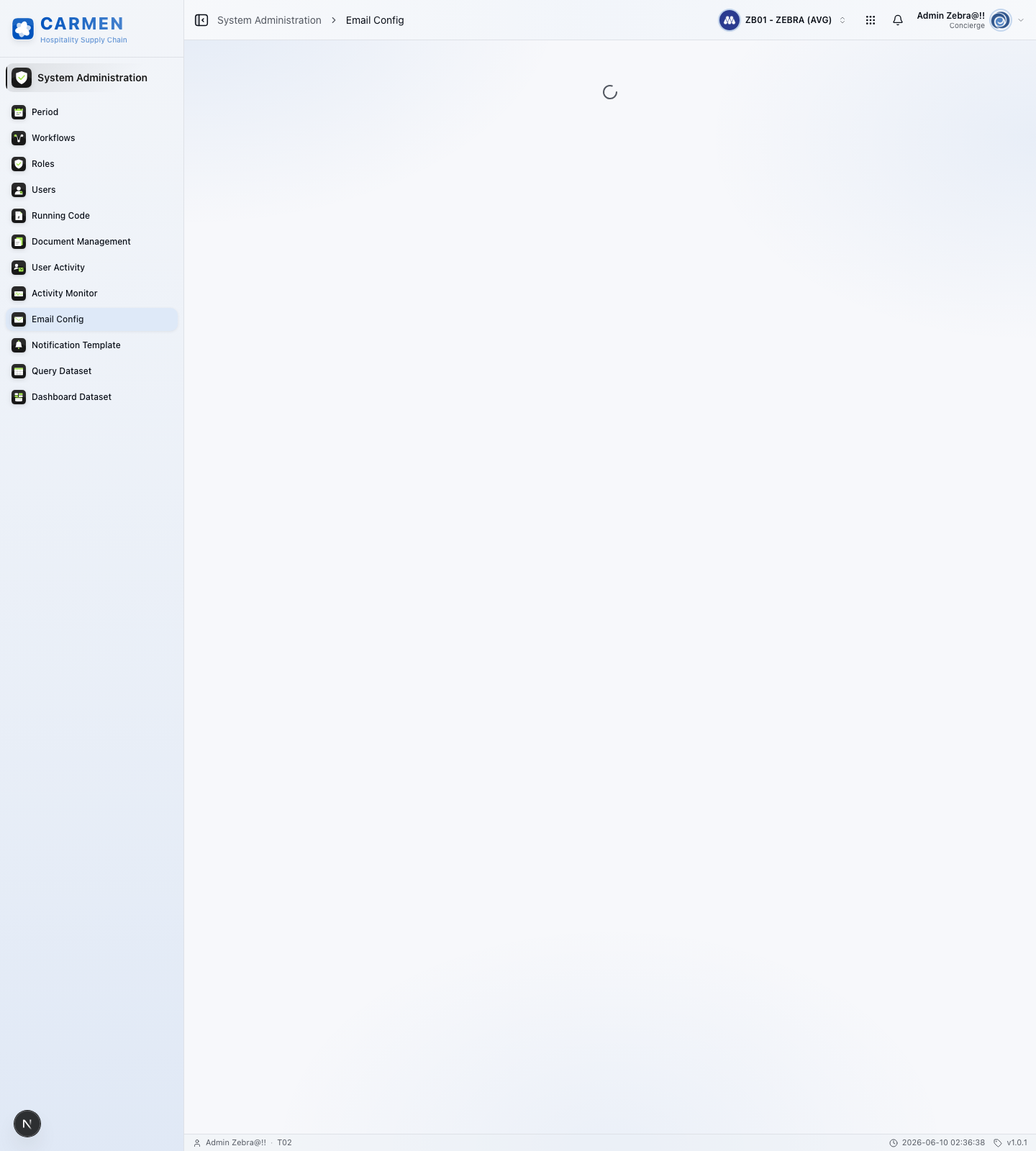 Email Configuration screen