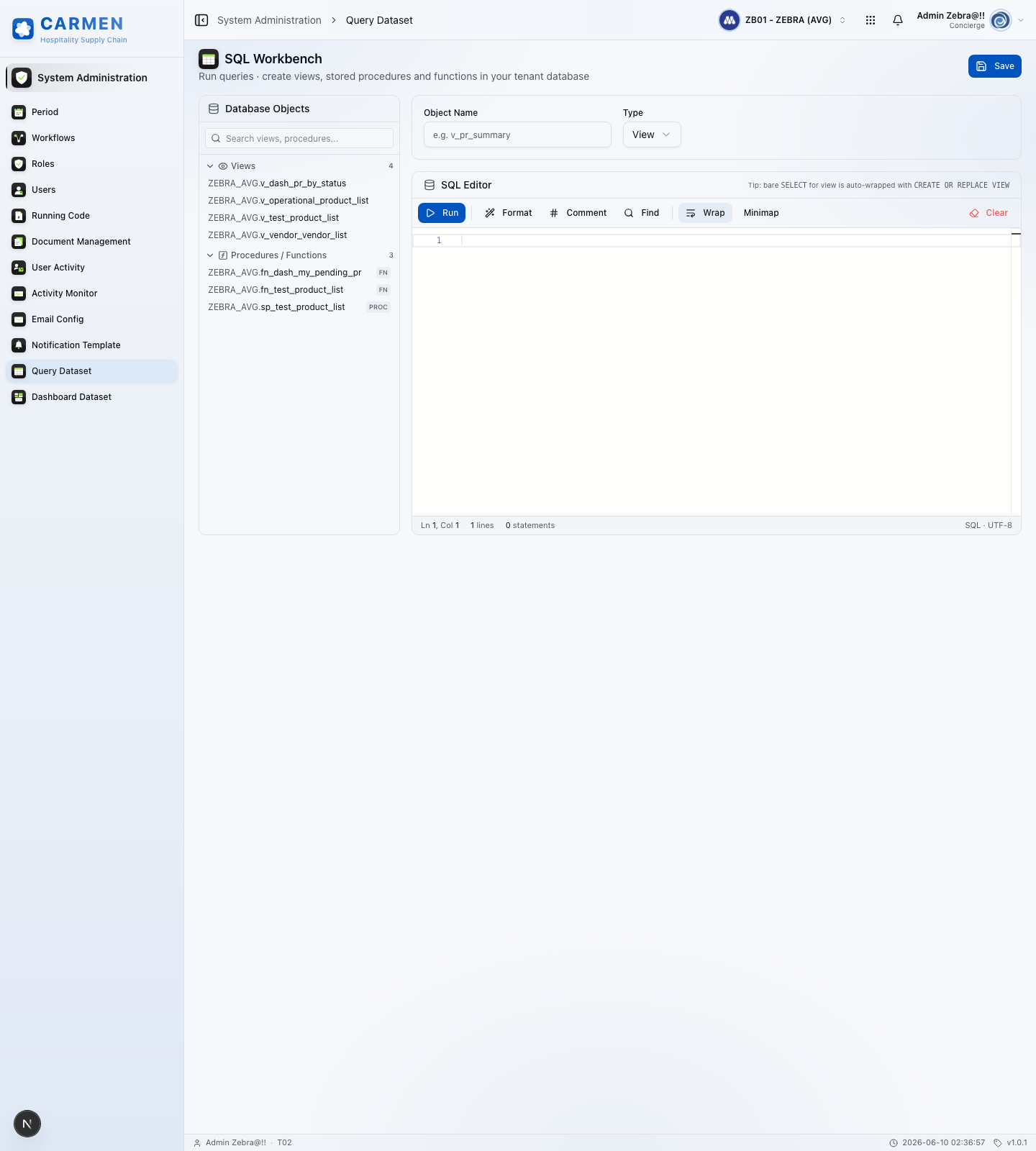 Query Dataset screen